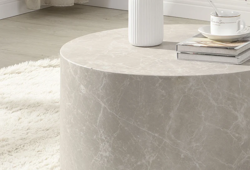 Couchtisch MONOBLOC 60x60x30cm Stein-Optik Sandfarben Rund Modern