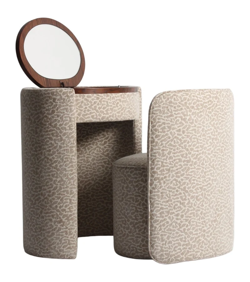 Schreibtisch Roxenne Beige Leopard mit Spiegel & Stauraum