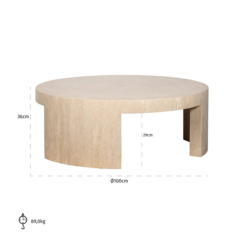 Couchtisch Alexander Jones Biltmore rund, Travertin beige, Ø100 cm