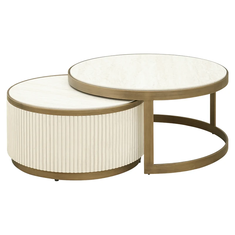 Richmond Tivoli Couchtisch weiß, 2er-Set, Keramik & Eisen