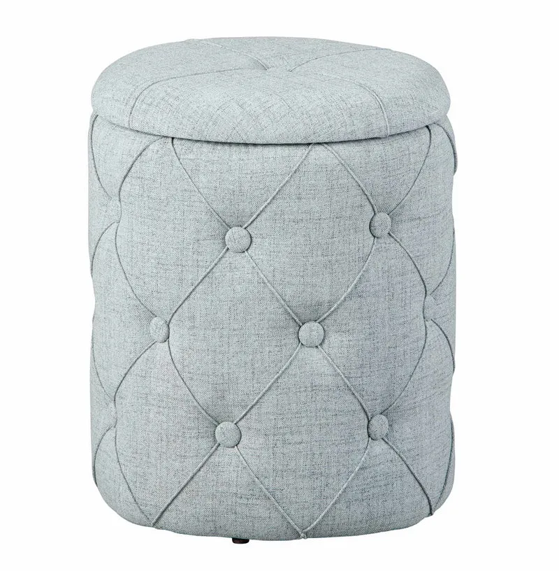 Polsterhocker Hocker YAPAK mit Stoffbezug in Grau und Knopfheftung