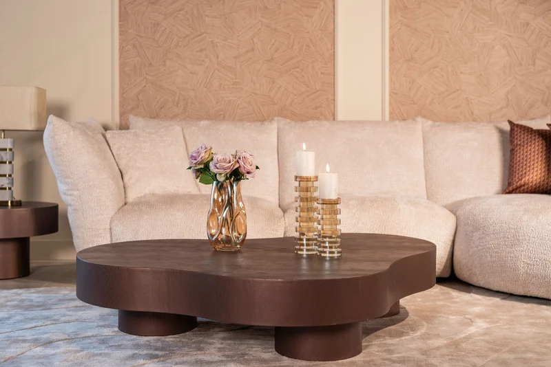 Couchtisch Bogor 2er-Set bronze – organische Form, Eichenfurnier