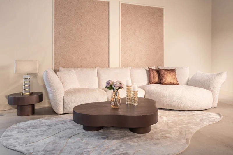 Couchtisch Bogor 2er-Set bronze – organische Form, Eichenfurnier