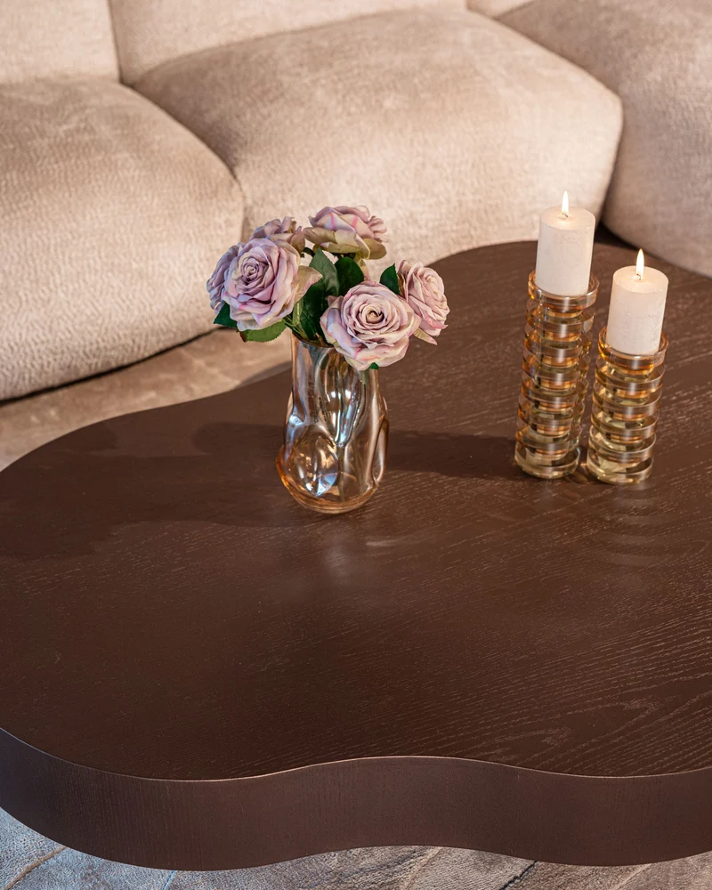 Couchtisch Bogor 2er-Set bronze – organische Form, Eichenfurnier