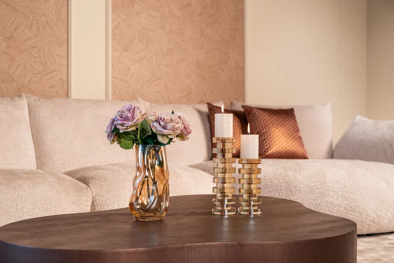 Couchtisch Bogor 2er-Set bronze – organische Form, Eichenfurnier
