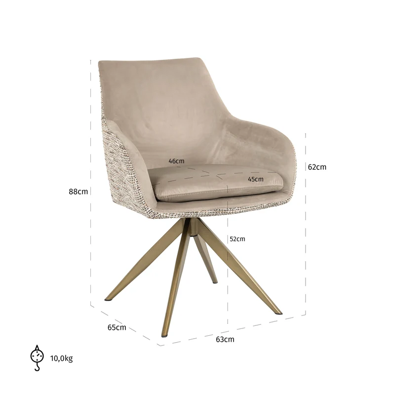 Esszimmerstuhl Lisonne Drehstuhl trendy nature mit goldenem Metallfuß