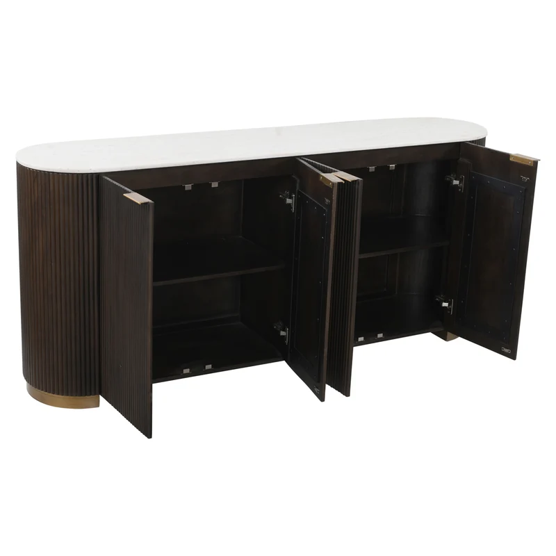 Sideboard Mayfield braun – Mangoholz, Marmor & Metall, 180 cm
