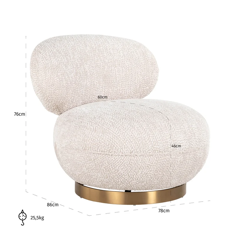 Lounge Stuhl Jace – Drehsessel in Cream mit Polyester-Bezug
