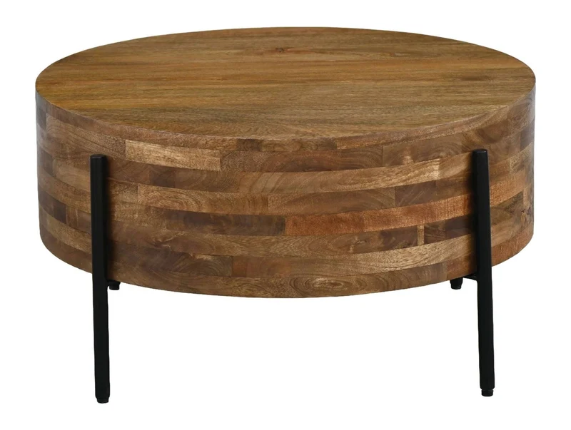 Couchtisch Mango 70 cm Massivholz mit Metallgestell, Industrial-Stil
