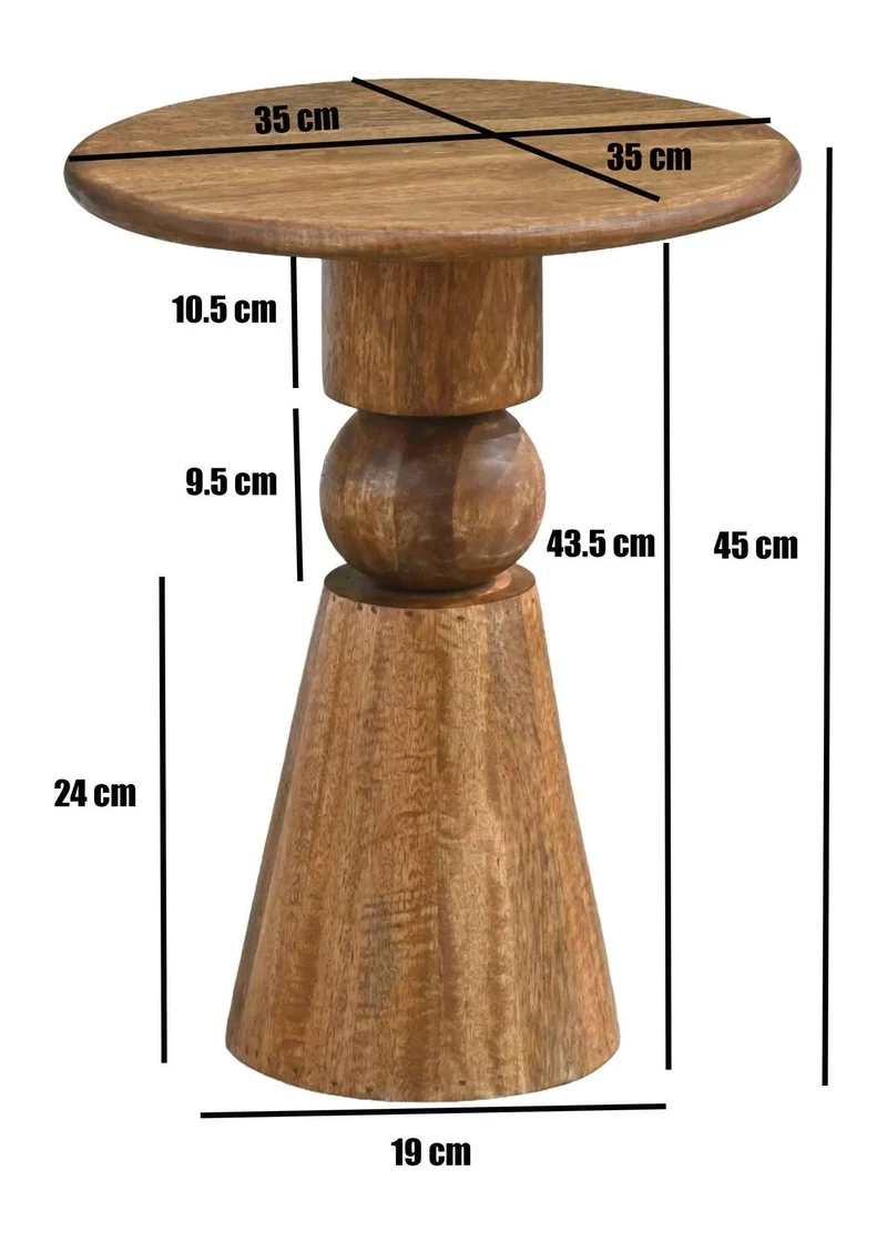 Beistelltisch Mango Massivholz 35 cm, runder Wohnzimmertisch Braun
