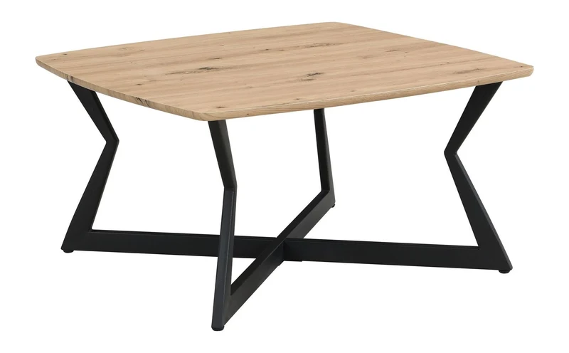 Couchtisch Quadratisch 75x75cm Eiche-Optik, Zickzack-Gestell Schwarz