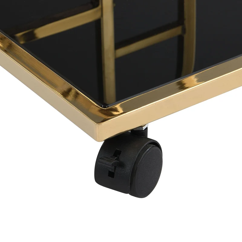 Servierwagen Gold mit Glasablagen auf Rollen, Barwagen Wohnling
