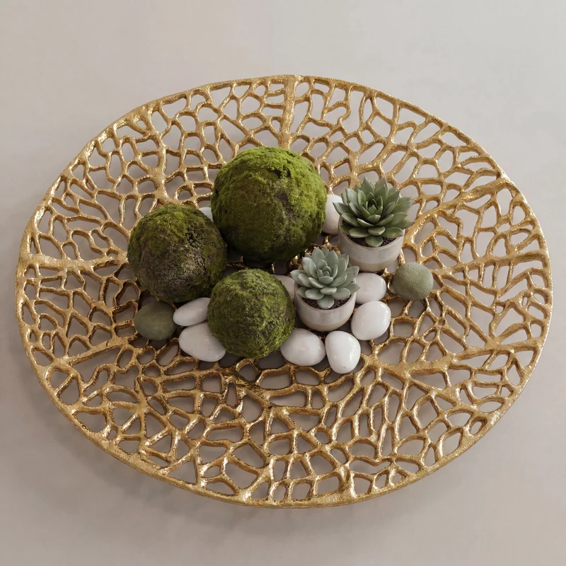 Wohnling Dekoschale Gold 44 cm Aluminium – Handmade Obstschale