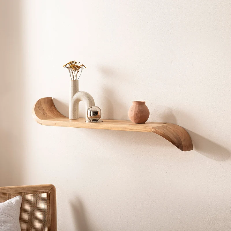 Wandregal Mango Massivholz 60cm von Wohnling mit geschwungenen Enden