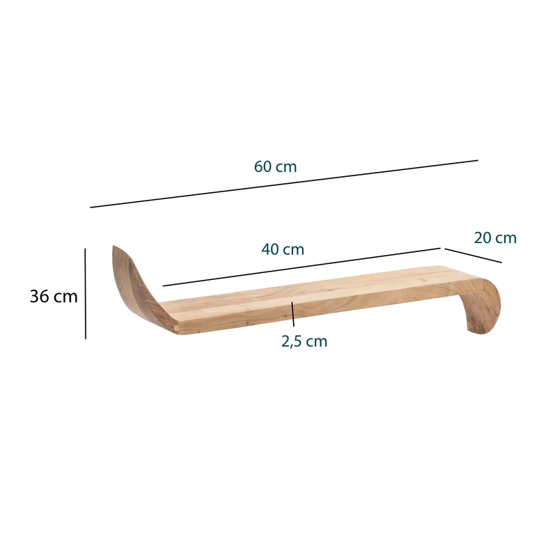 Wandregal Mango Massivholz 60cm von Wohnling mit geschwungenen Enden