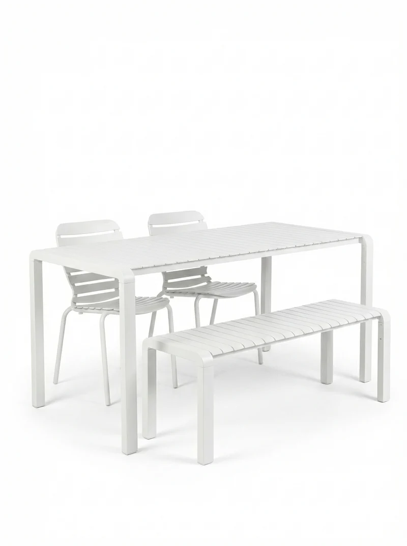 Gartenmöbel-Set Vondel mit Tisch, 2 Stühlen & Bank in Weiß