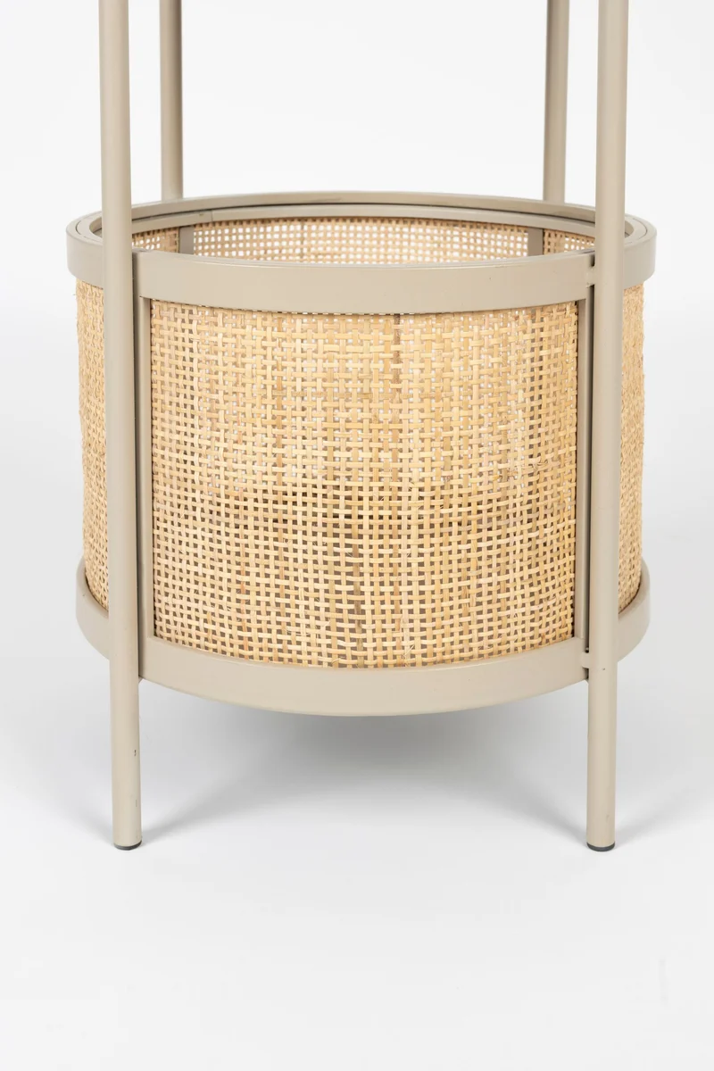 Beistelltisch Makoto rund mit Rattan-Stauraum, Beige im Japandi-Design