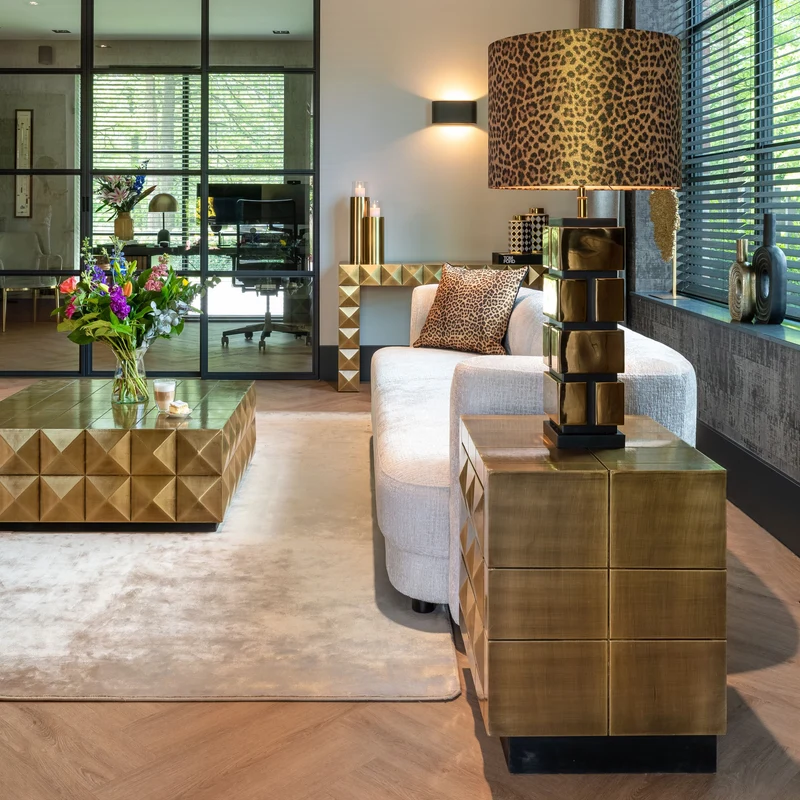 Couchtisch Collada Richmond Glasplatte Gestell Brushed Gold 90x90
