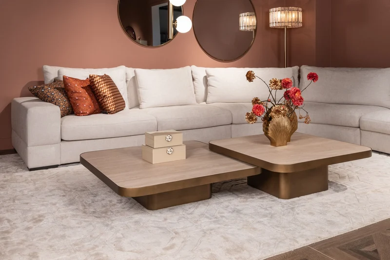 Couchtisch Claridge beige 100x100 cm - Glas, Eisen & Keramik