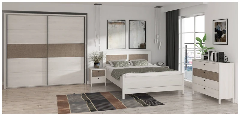 Doppelbett MOONDUST 180 x 200 cm Schneeeiche / Geflechtoptik, Forte