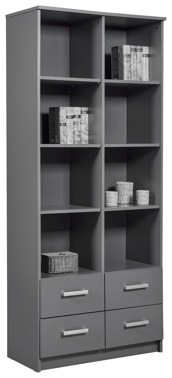 Regal Bücherregal ELENZIO Graphit Grau mit 4 Schubladen