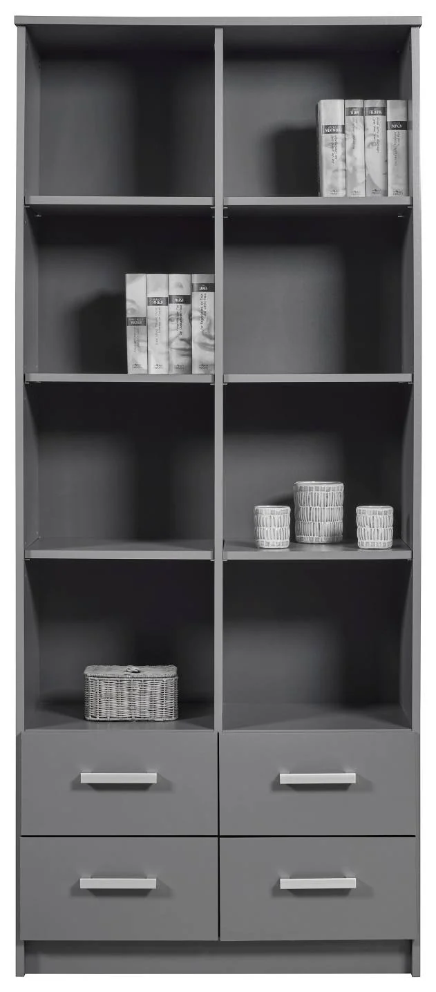 Regal Bücherregal ELENZIO Graphit Grau mit 4 Schubladen
