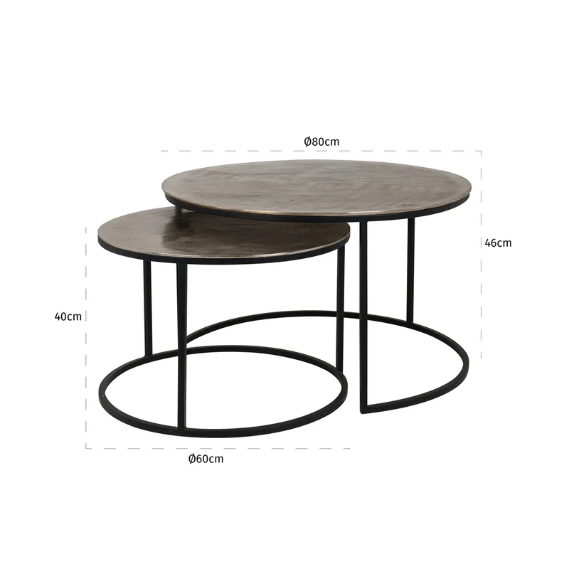 Couchtisch Asher champagne gold, 2er-Set aus Aluminium und Eisen