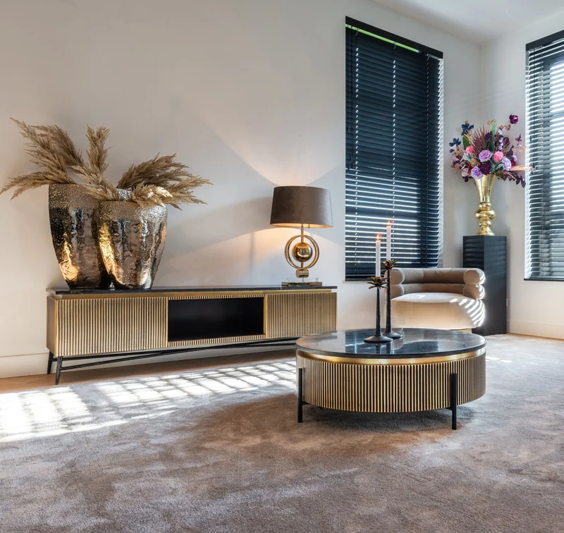 Beistelltisch Ironville gold 50Ø – Mid Century Design mit Marmorplatte