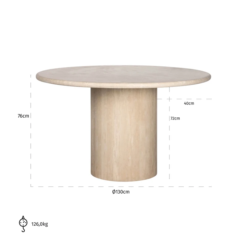 Esstisch Alexander Jones Renaissance, rund 130 cm, Travertin beige