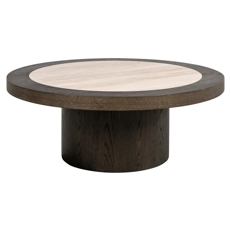 Couchtisch Nando 100x100 cm – Eichenfurnier & Keramik-Travertin