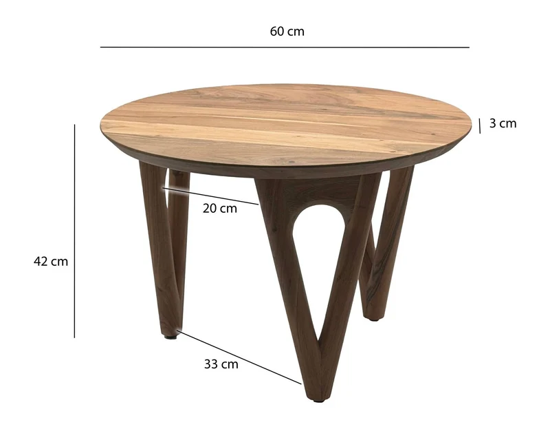 Couchtisch Rund Akazie Massivholz, Wohnzimmertisch 60 cm Landhausstil
