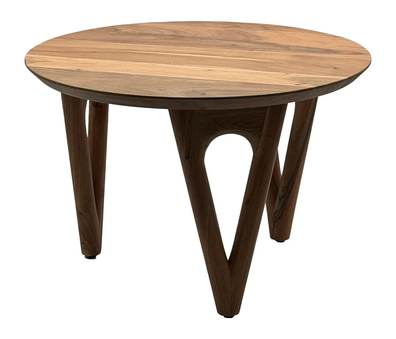 Couchtisch Rund Akazie Massivholz, Wohnzimmertisch 60 cm Landhausstil
