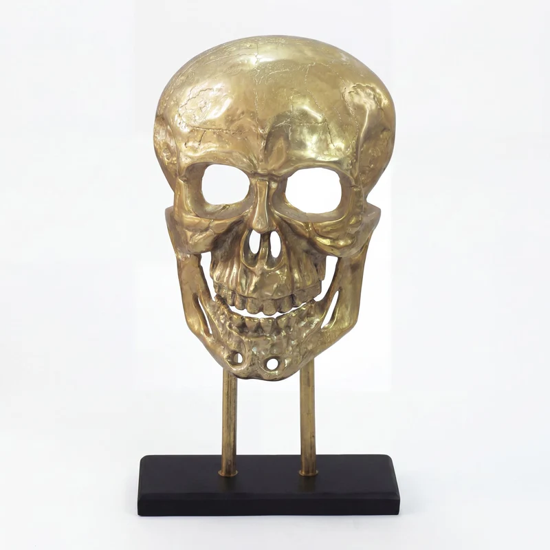 Deko-Totenkopf Skull Aluminium Gold 57 cm mit Standfuß, Handmade