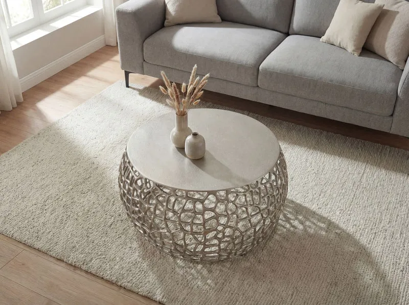 Couchtisch Wohnling aus Aluminium in Silber mit Astmuster, rund 60 cm
