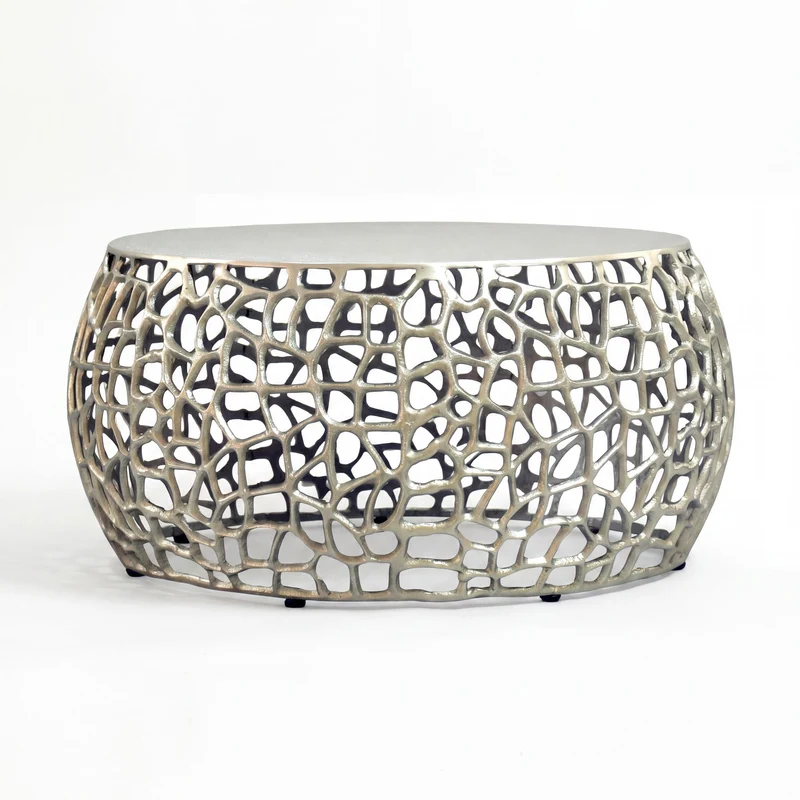 Couchtisch Wohnling aus Aluminium in Silber mit Astmuster, rund 60 cm