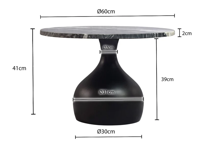 Couchtisch Rund 60cm mit Marmor-Tischplatte und Aluminiumgestell