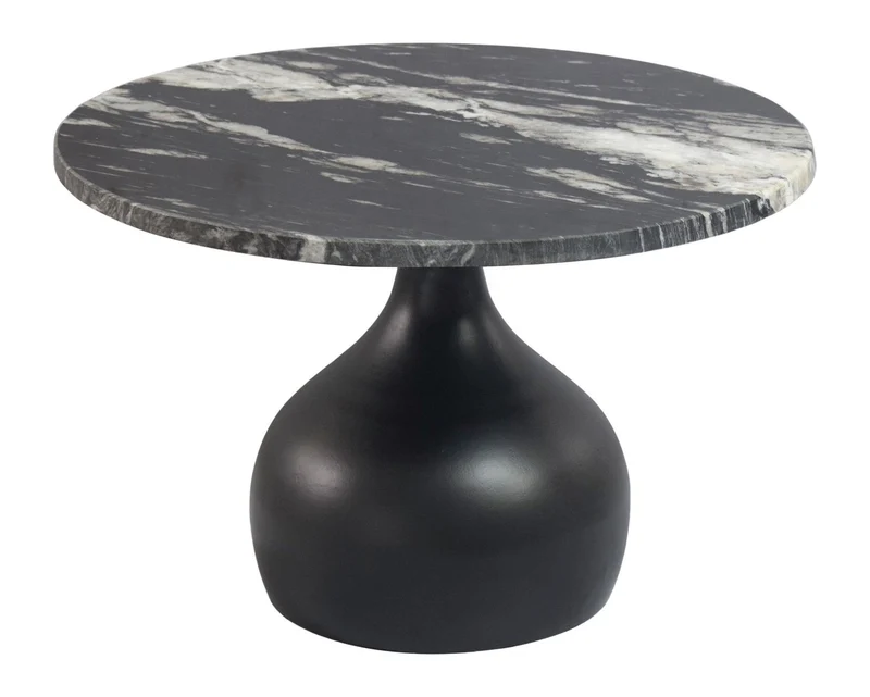 Couchtisch Rund 60cm mit Marmor-Tischplatte und Aluminiumgestell