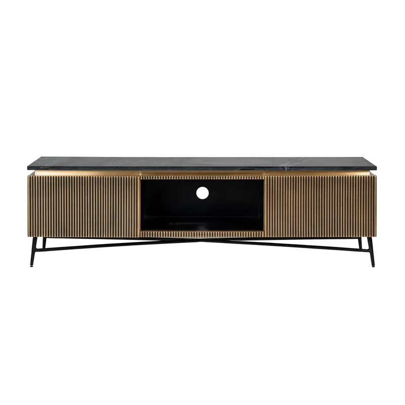 TV-Schrank Ironville gold – Mid-Century Design mit Marmorplatte