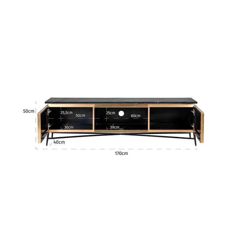 TV-Schrank Ironville gold – Mid-Century Design mit Marmorplatte