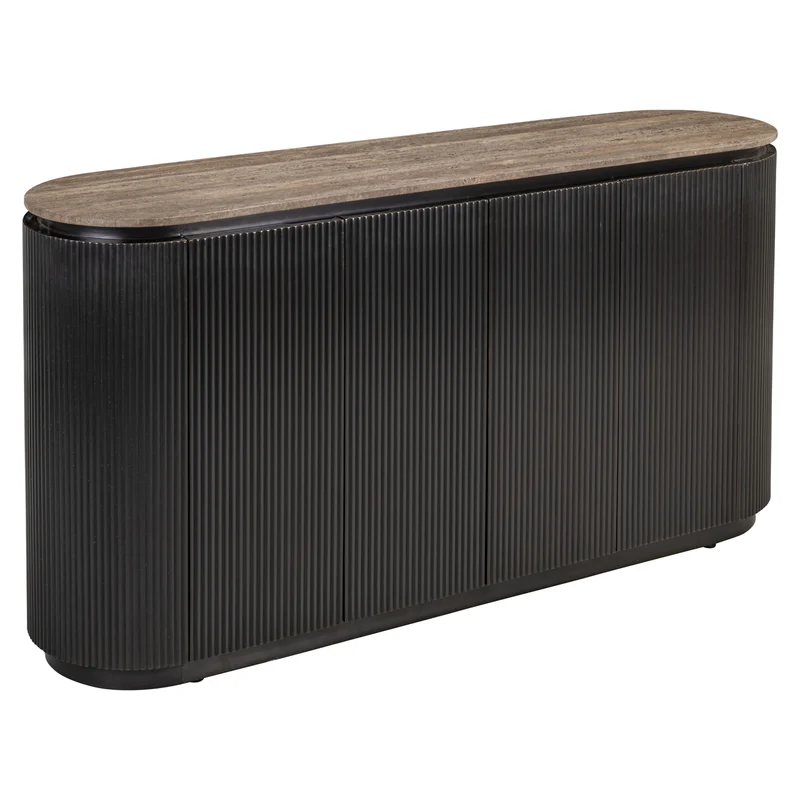 Richmond Sideboard Russo ash brown mit 4 Türen, Travertin & Messing