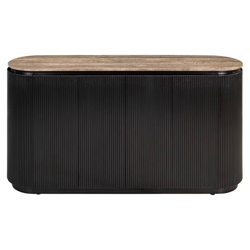 Richmond Sideboard Russo ash brown mit 4 Türen, Travertin & Messing