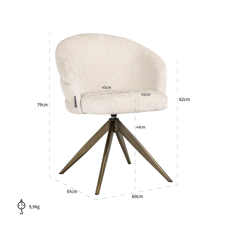 Esszimmerstuhl Zendaya in Niagara Beige – drehbar, Chenille-Bezug