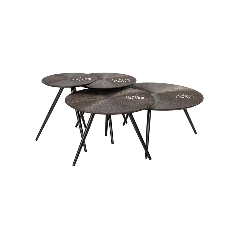 Couchtisch Quadra 4er-Set Brunzae – MDF & Metall, Nesting-Design