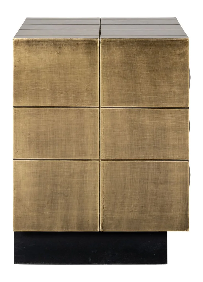 Nachttisch Collada brushed gold mit 3 Türen & Pyramidenmuster