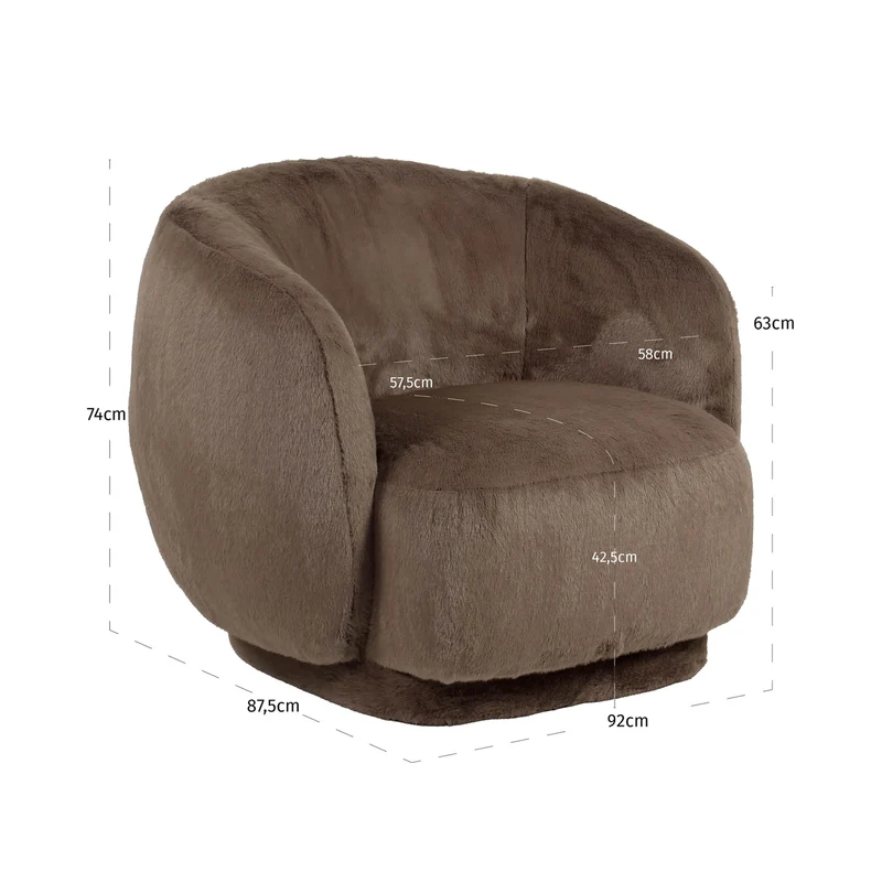 Lounge Stuhl Negreslo Fluffy Braun – drehbarer Sessel mit Plüschbezug