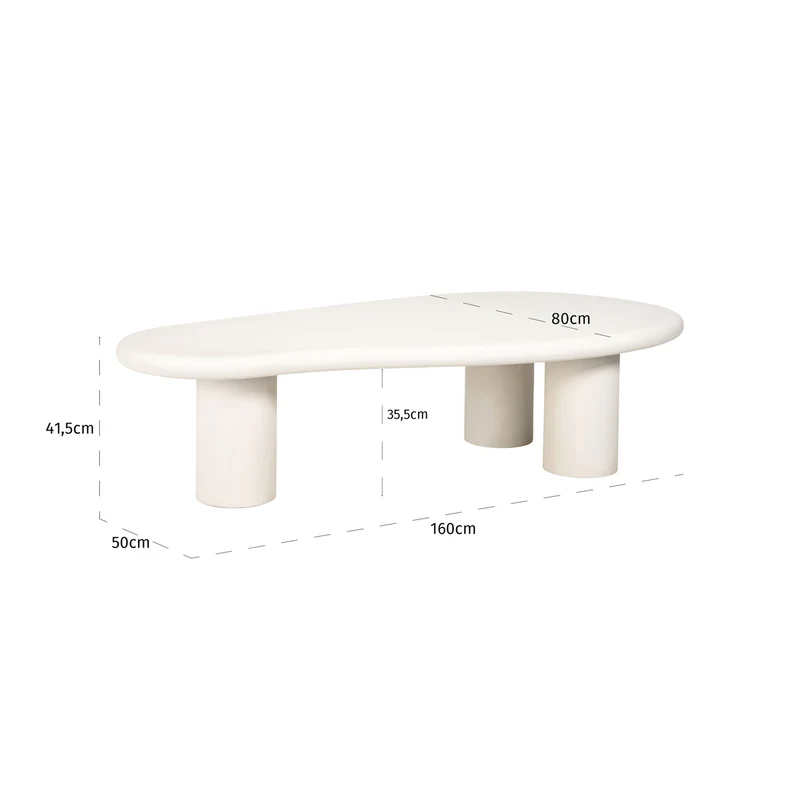 Couchtisch Bloomstone weiß mit organischem Design, 160x80 cm