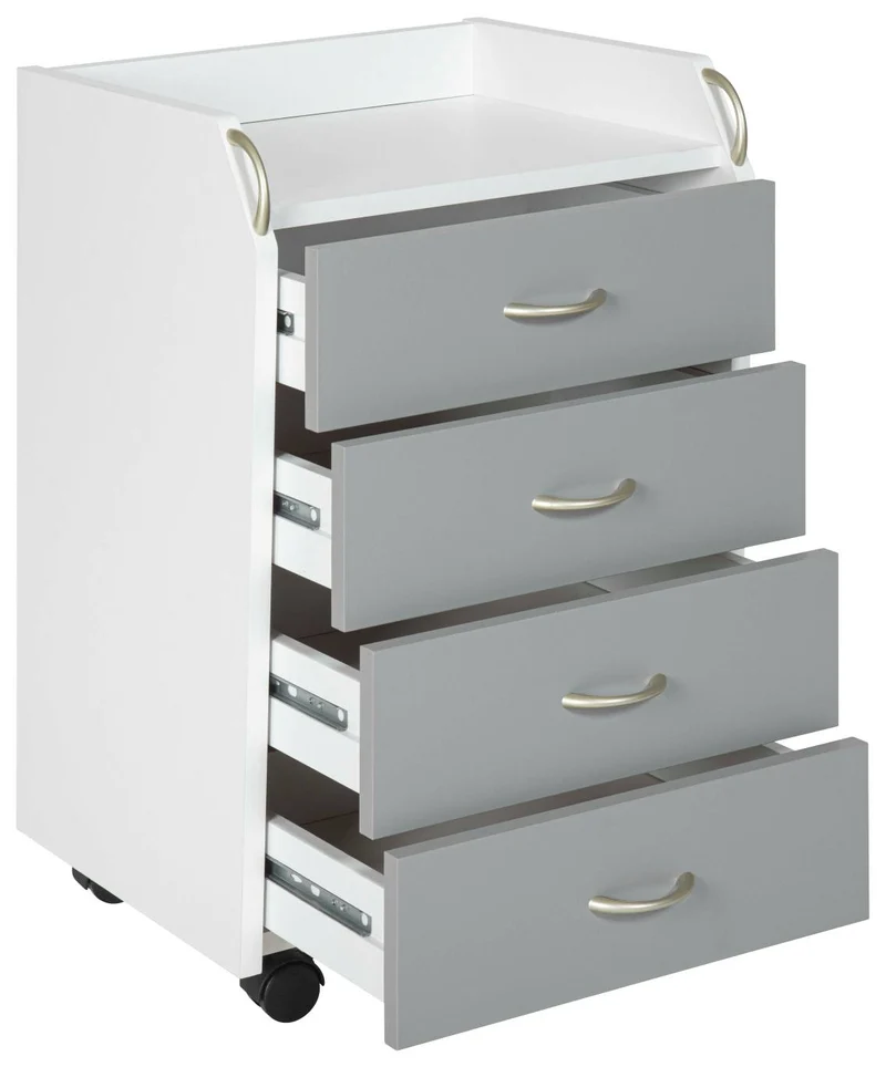 Rollcontainer PRINTI mit 4 Schubladen Grau / Weiß