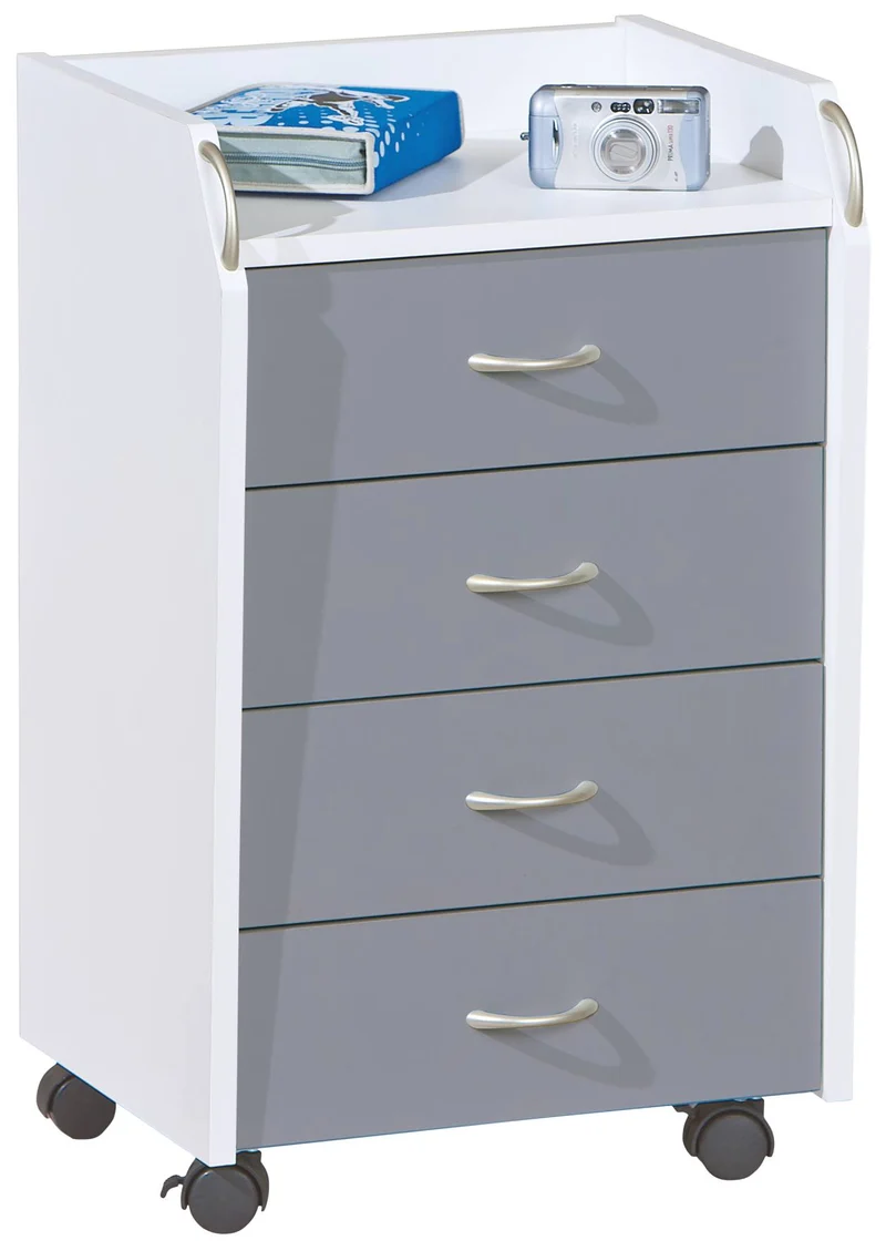 Rollcontainer PRINTI mit 4 Schubladen Grau / Weiß