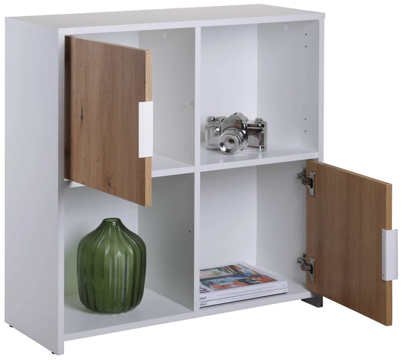 Regal Bücherregal PEPETO 2TW mit 2 Türen Optik: Weiß / Artisan Eiche