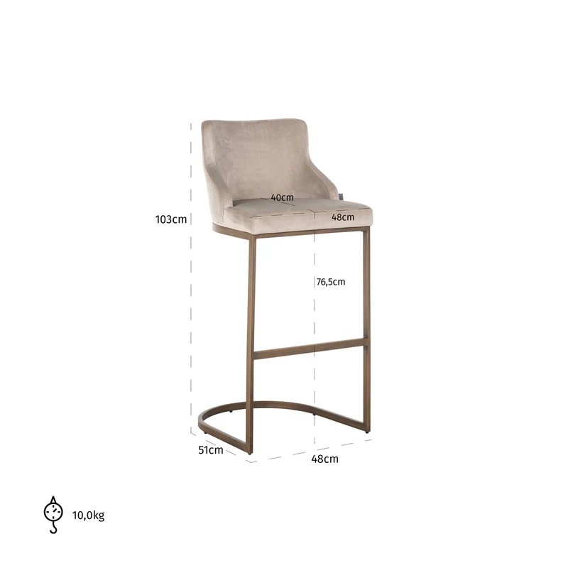Barhocker Bolton khaki Samtvelours im 2er-Set, goldenes Gestell